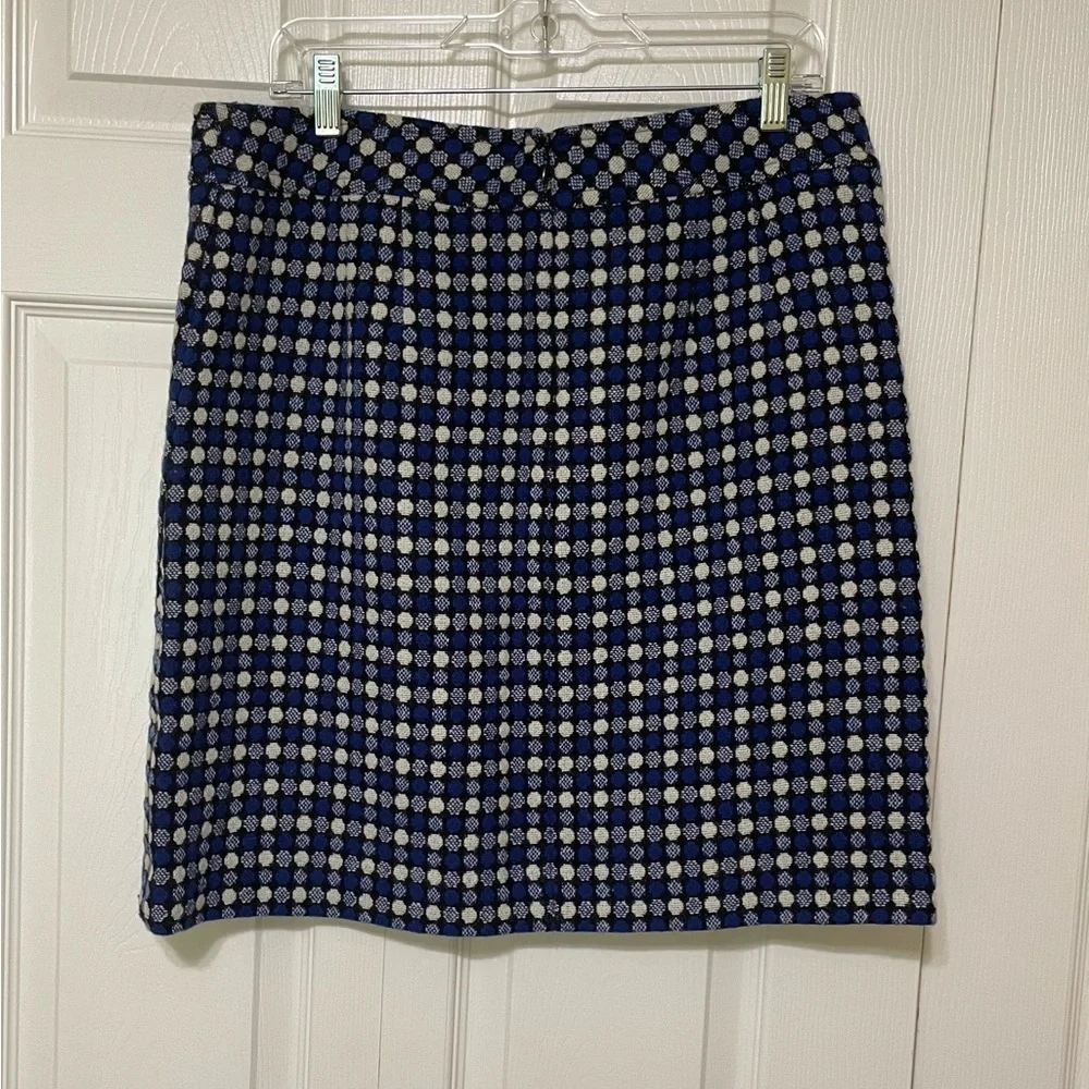 Talbots Navy and Cream Checkered A-Line Skirt